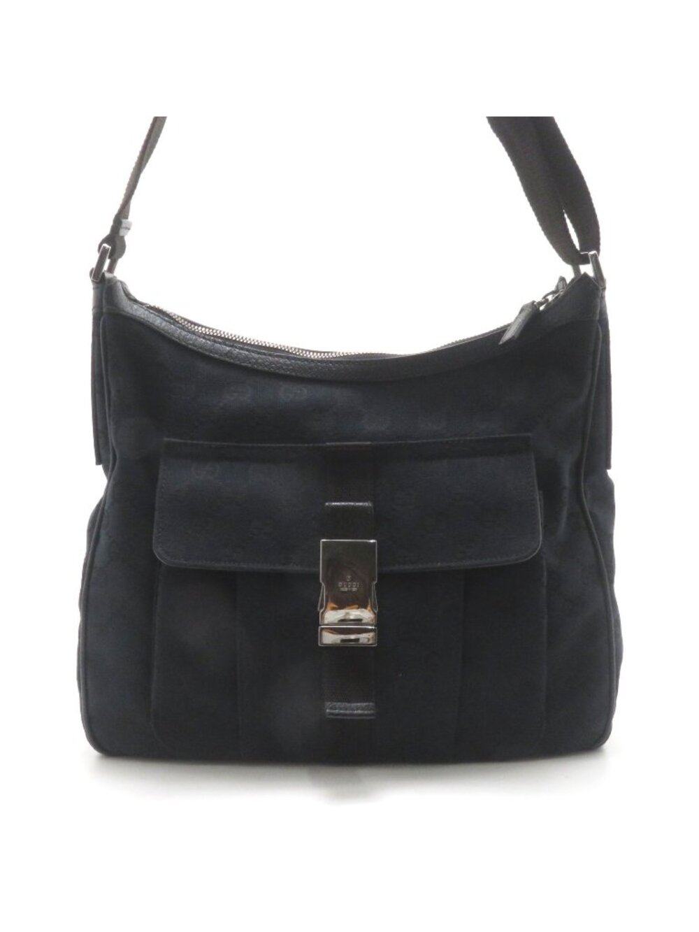 Gucci GG Shoulder Bag Black Canvas Leather